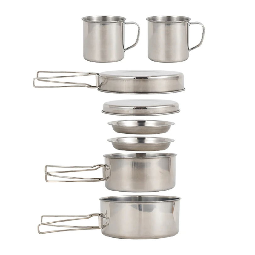Camping Cooking Ware Set - 8pcs/Set Camping Cookware Mess Kit Stainless