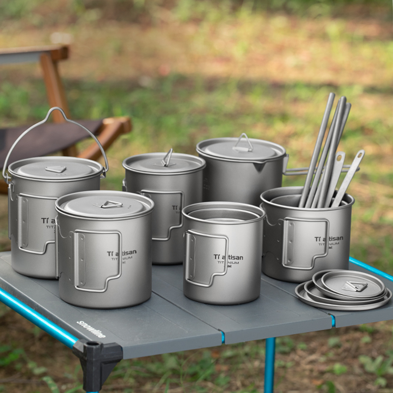 Camping Cooking Set Non Stick - Tiartisan Outdoor Titanium Lightweight Portable Tea