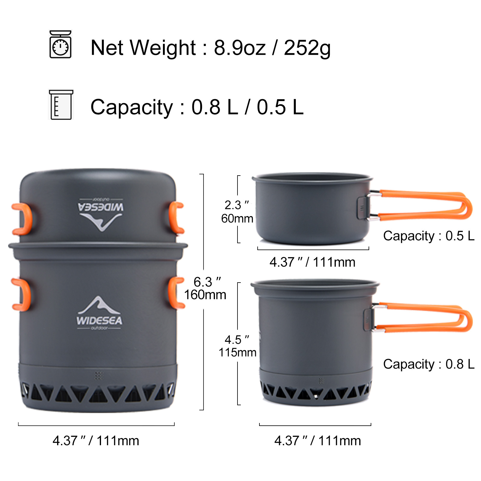 Widesea Camping Pot 1.3L 2.3L  - đánh giá và giá Quechua Camping Cooking Set
