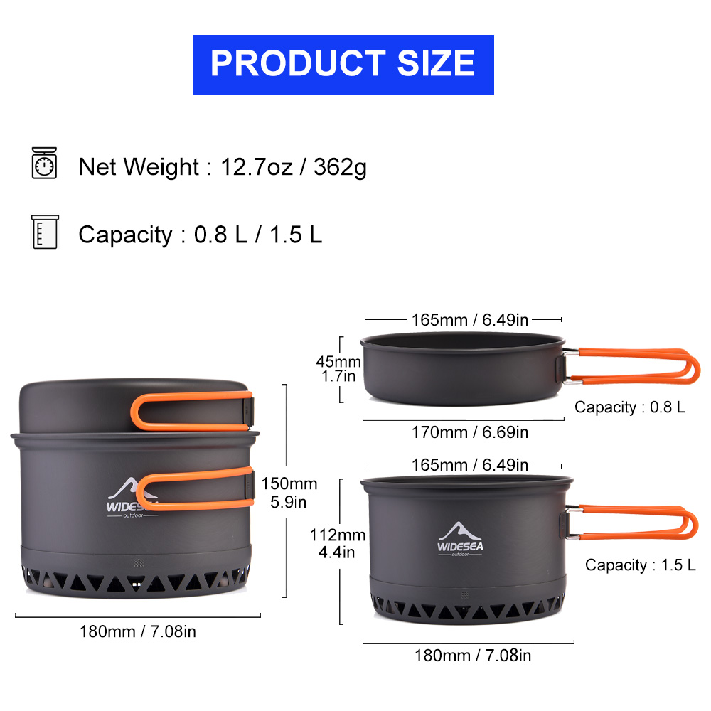 Widesea Cắm Trại 1.3L 2.3L Nồi - đánh giá và giá Quechua Camping Cooking Set