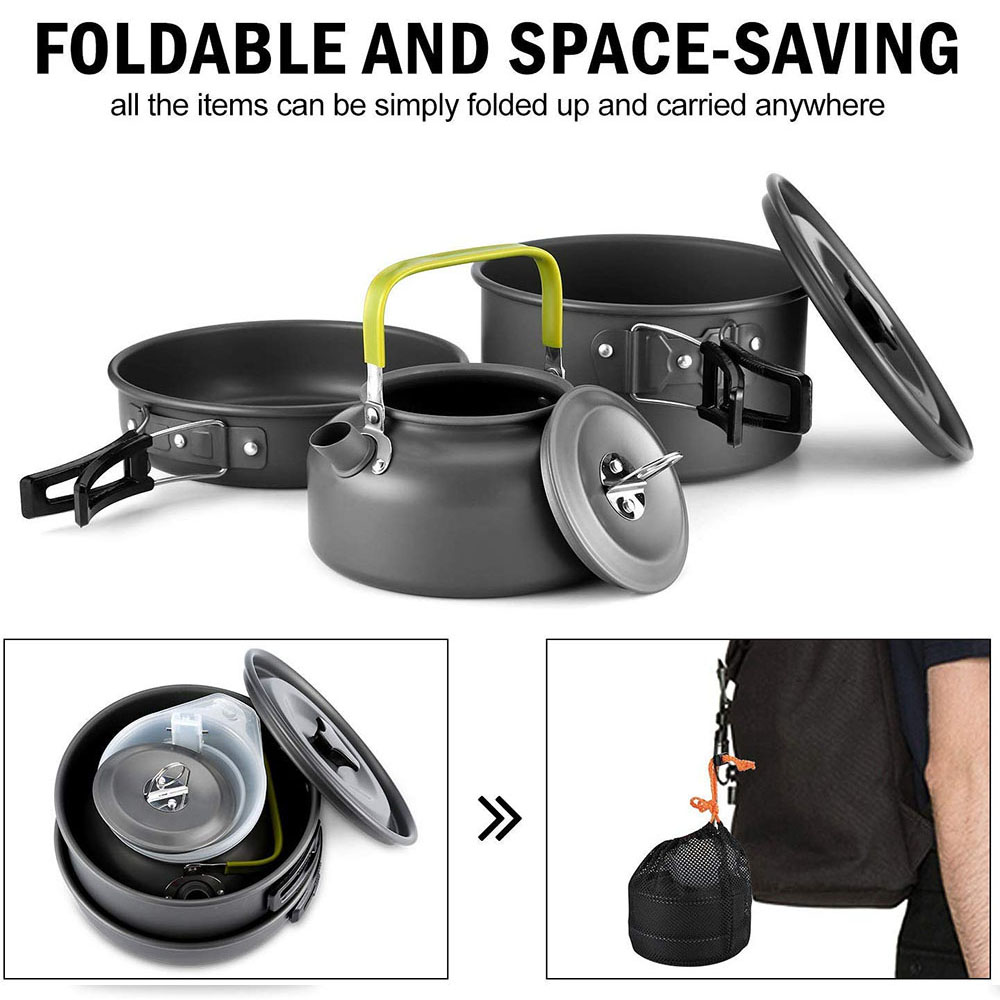 Cắm Trại Bộ Nồi Nhôm Chống Dín - đánh giá và giá Camping Cooking Ware Set