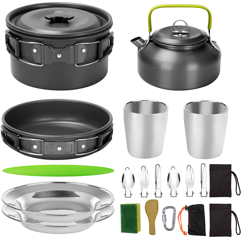1 Set Outdoor Pot Pan Camping  - đánh giá và giá Camping Cooking Set Non Stick